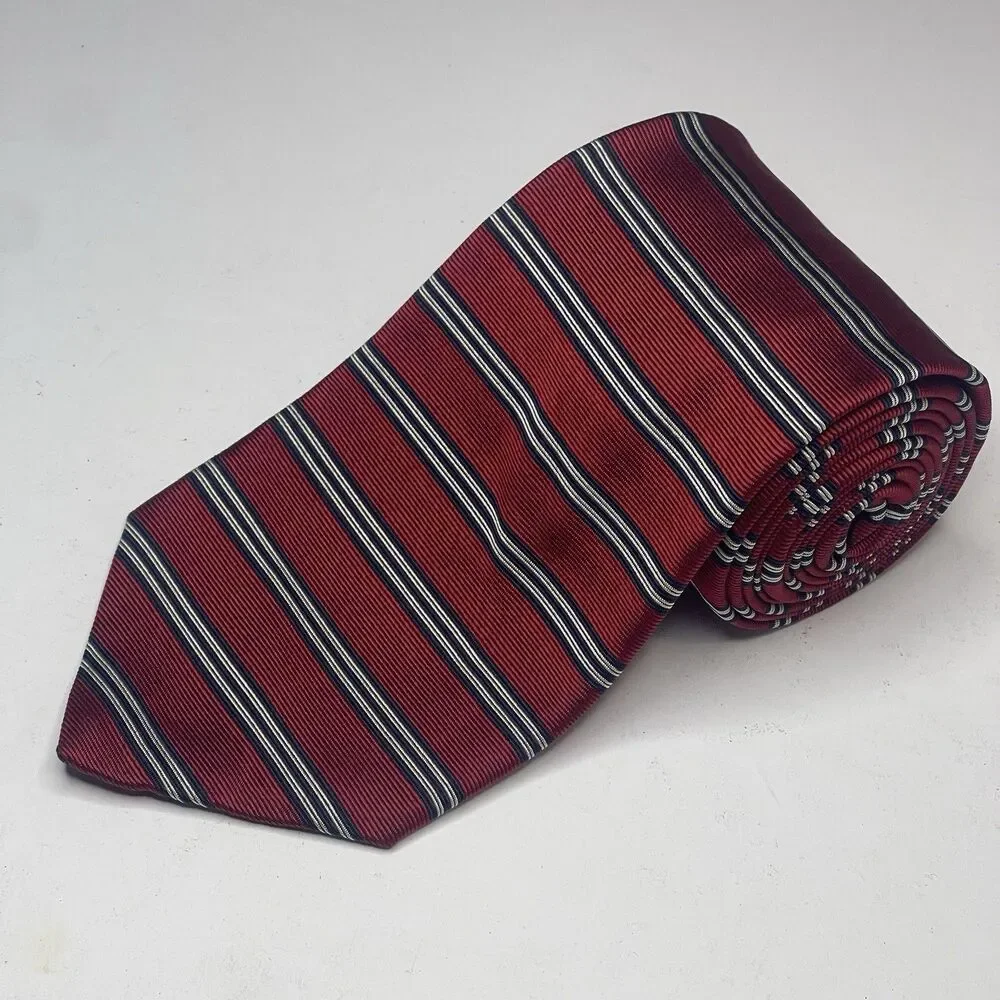 Vintage Brooks Brothers Makers Striped Red Navy White Silk Tie Made in USA